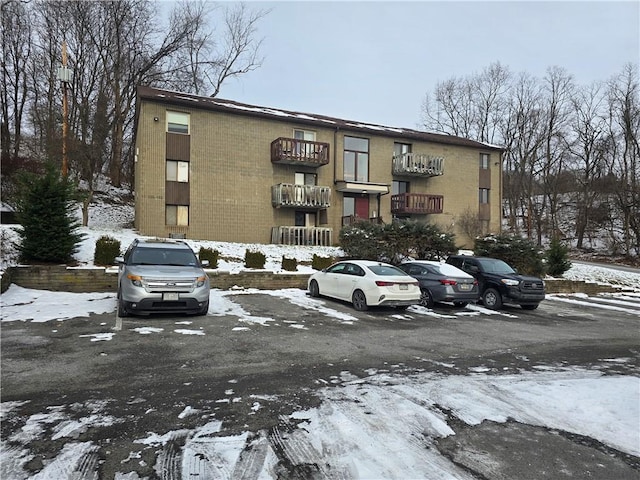 view of snow covered building