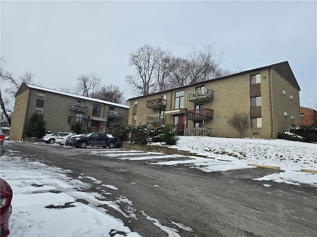 view of snow covered property