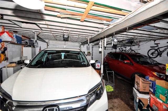 garage with a garage door opener