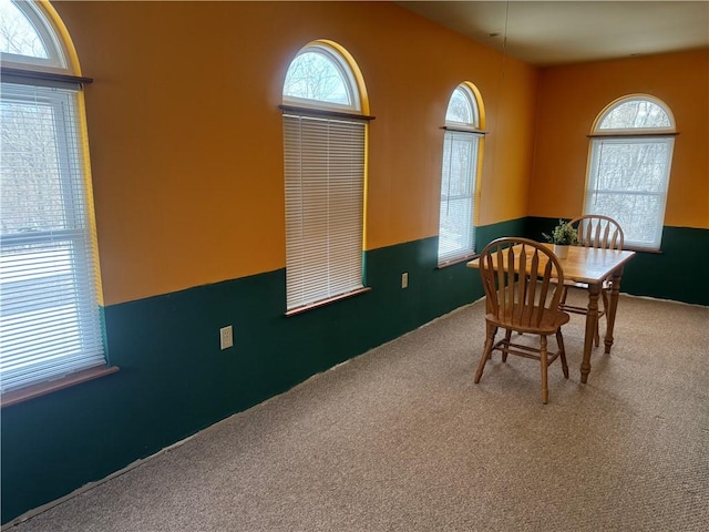 carpeted dining space with a healthy amount of sunlight