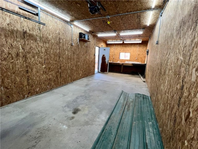 basement with a workshop area