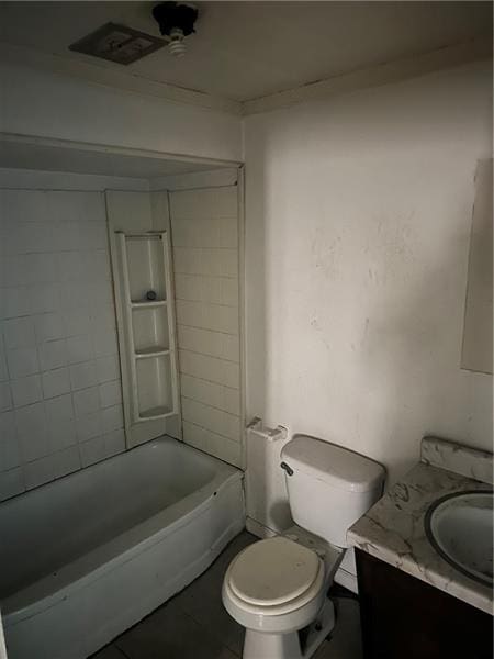 full bathroom with toilet, vanity, and bathtub / shower combination