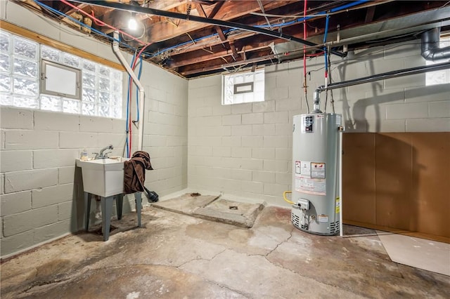 basement featuring gas water heater