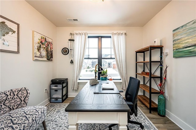 office area featuring hardwood / wood-style floors