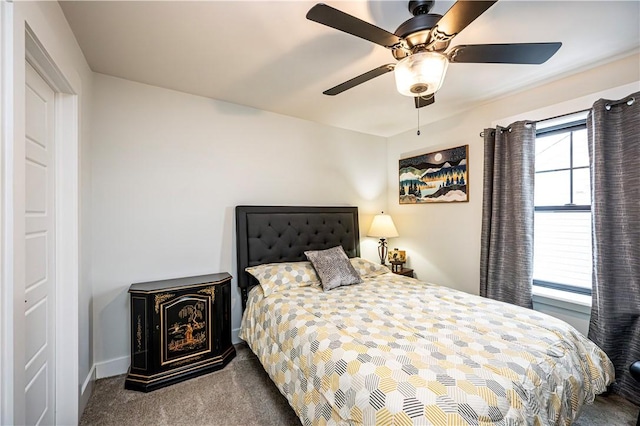 bedroom featuring carpet and ceiling fan