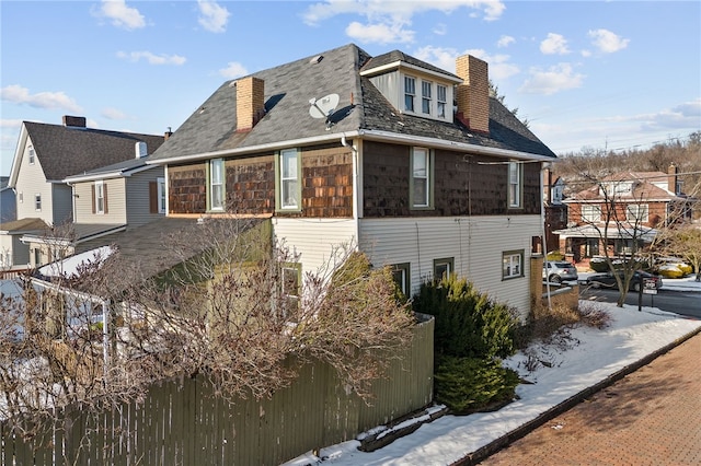 view of snow covered exterior