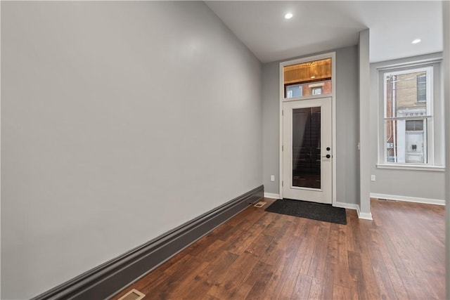 foyer entrance featuring dark wood-type flooring