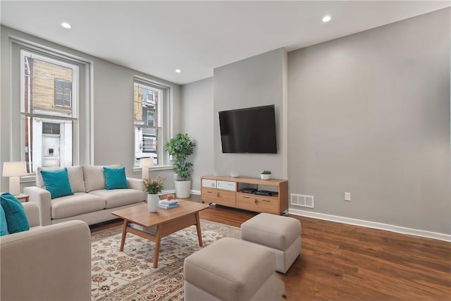 living room with wood-type flooring