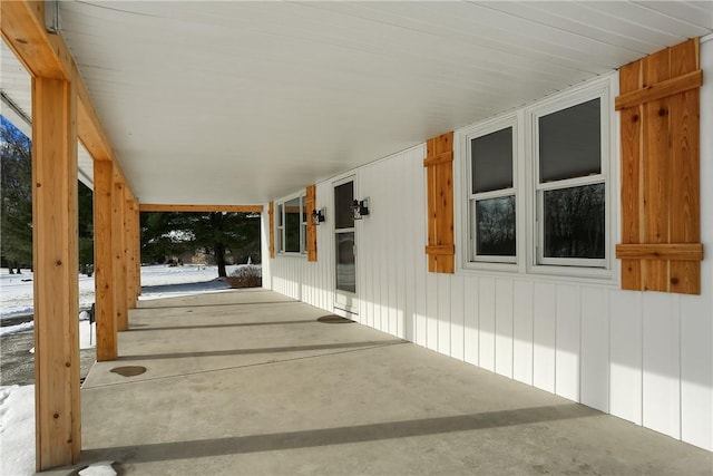 view of snow covered patio