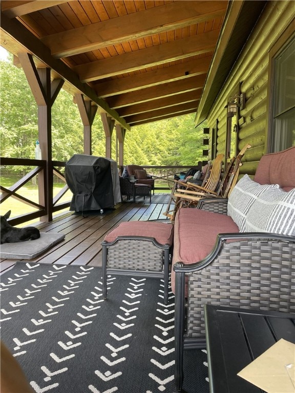 view of patio featuring a grill