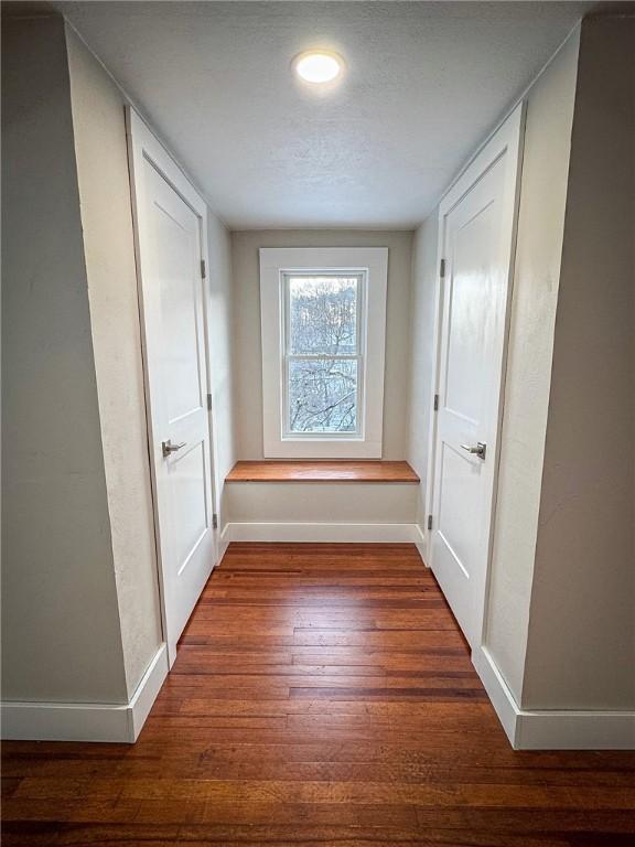 hallway featuring dark wood-type flooring