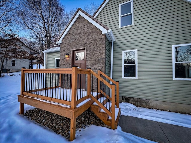 view of snow covered deck