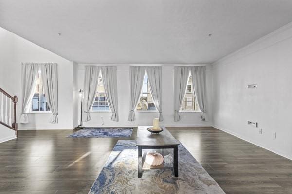 living room with dark wood-type flooring