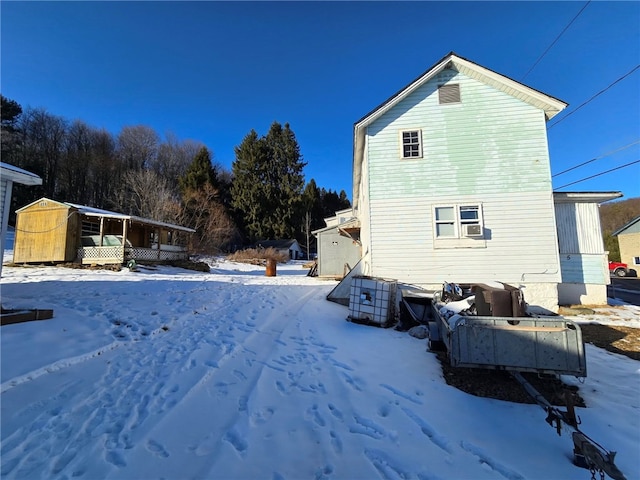 view of snow covered property