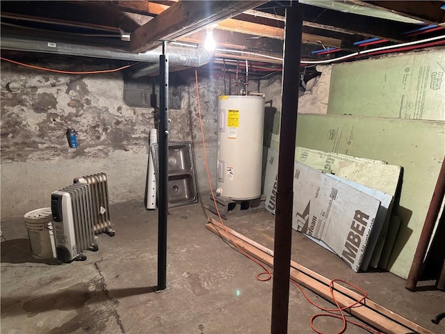 basement with electric water heater