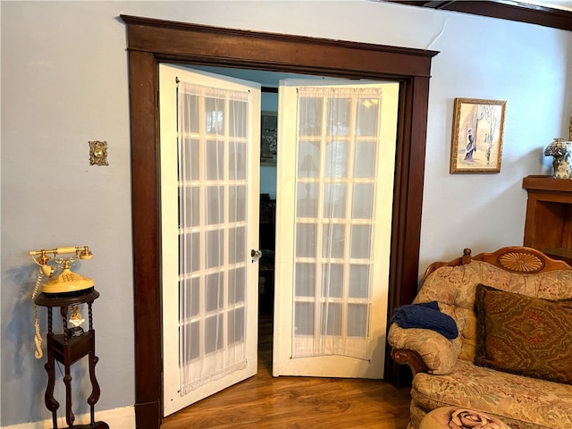 doorway to outside featuring hardwood / wood-style floors and french doors