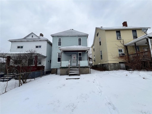 view of snow covered property