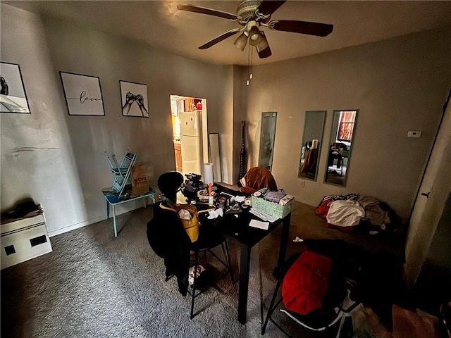 miscellaneous room featuring carpet flooring and ceiling fan