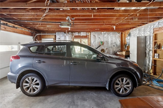 garage with a garage door opener