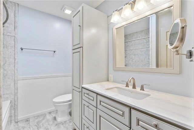 full bathroom with toilet, shower / washtub combination, and vanity