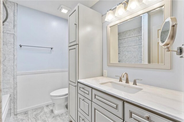 291 Annuity Dr, South Franklin, PA 15301 - full bathroom featuring vanity, marble look tile flooring, and shower / bath combination