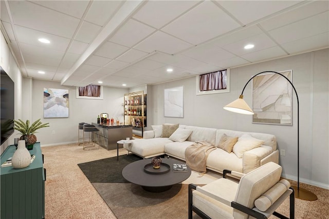 291 Annuity Dr, South Franklin, PA 15301 - living room featuring carpet flooring, recessed lighting, and a drop ceiling