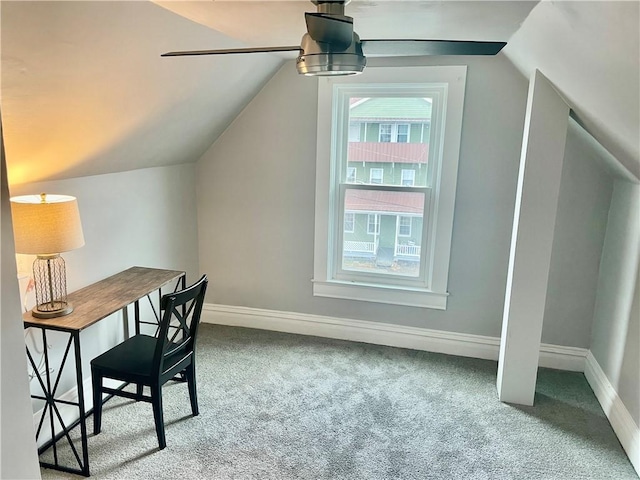 bonus room featuring light carpet, vaulted ceiling, and ceiling fan