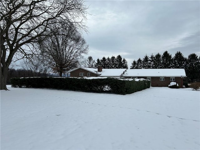 view of yard layered in snow