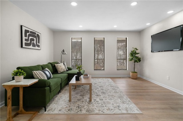 living room with light hardwood / wood-style flooring