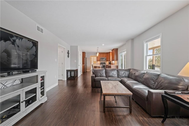 living room featuring dark hardwood / wood-style floors