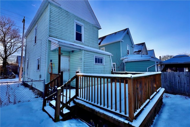 view of snow covered property