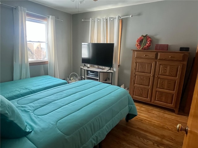 bedroom with wood-type flooring