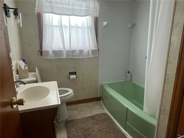 full bathroom featuring vanity, toilet, and shower / bathing tub combination