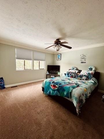 bedroom featuring crown molding and a textured ceiling