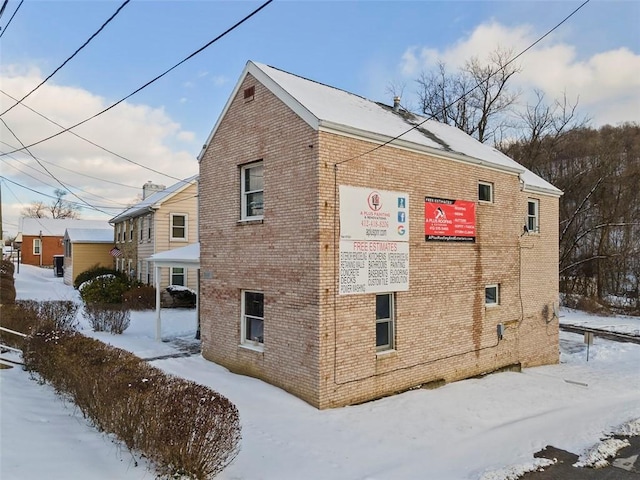 view of snow covered exterior