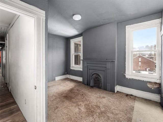 unfurnished living room with carpet floors