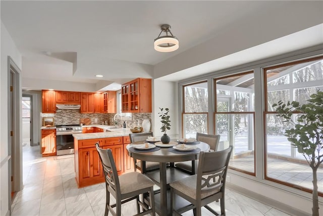 dining area with a wealth of natural light and sink