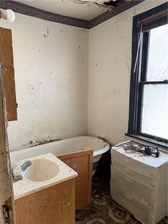 bathroom with vanity and a bathtub