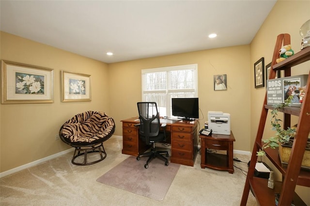 office space with light colored carpet