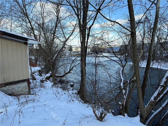 view of yard layered in snow