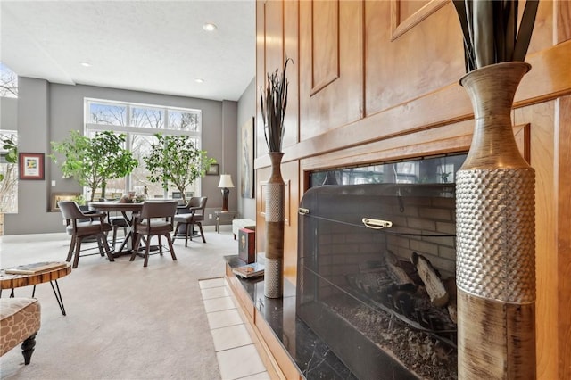 dining room featuring a fireplace