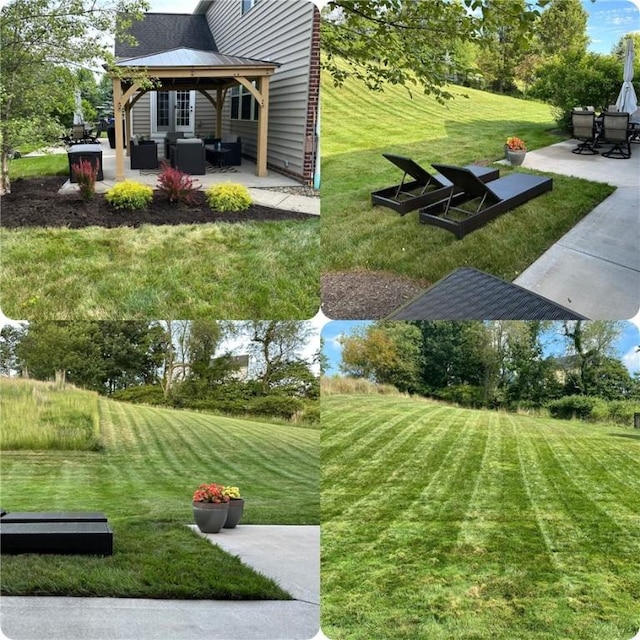 view of yard featuring a gazebo, a patio area, and outdoor lounge area