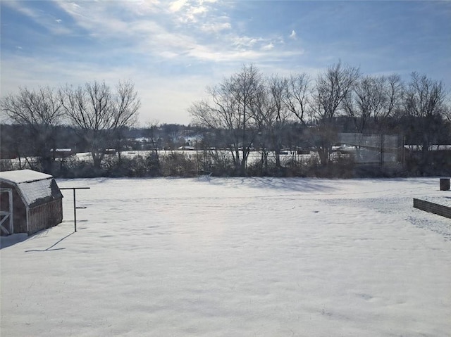 view of yard layered in snow