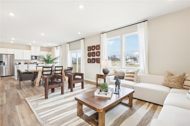 living room featuring light wood-type flooring