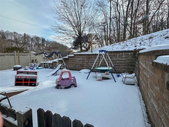 view of snow covered patio