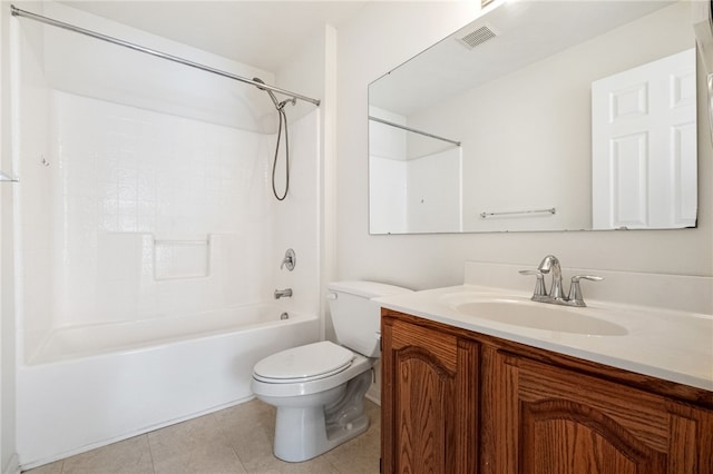 full bathroom with vanity, tile patterned flooring, bathing tub / shower combination, and toilet