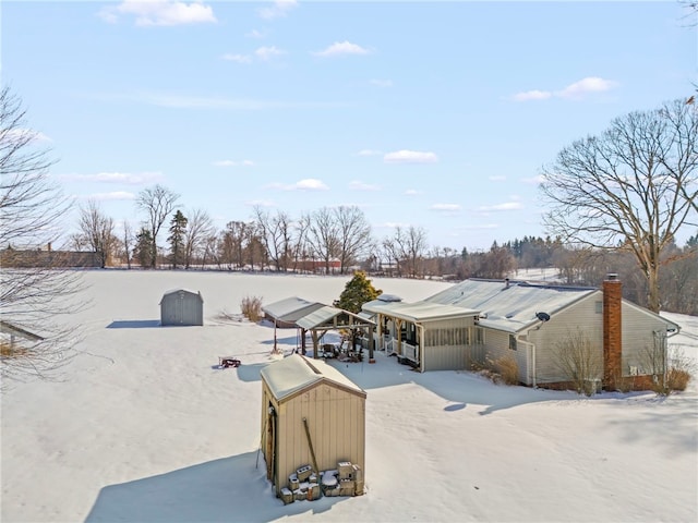 exterior space featuring a storage unit