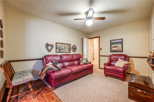 living room with ceiling fan