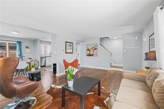 living room with dark wood-type flooring