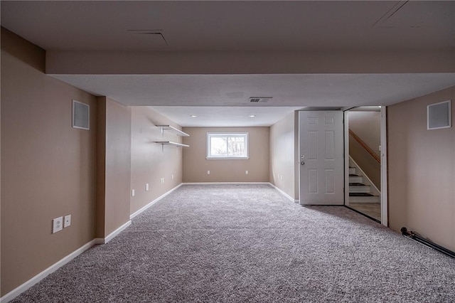 basement featuring carpet